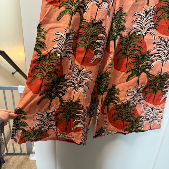 NWOT‎ Nicole Miller 100% Linen Pants Tropical Coastal Cropped Wide Flare Pant L - Picture 2 of 7